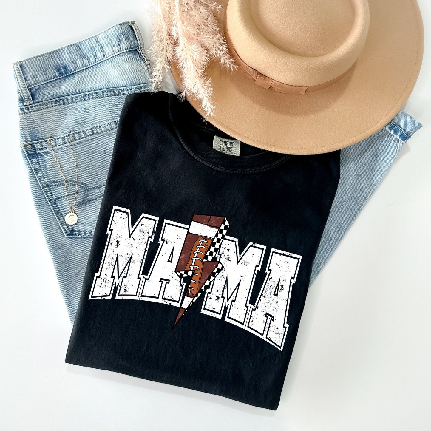 Mama, Lightening Bolt, Checkered, Football, Sports, Game Day, Big Game, Touchdown, Tailgate Party Tshirt Comfort Colors T-Shirt