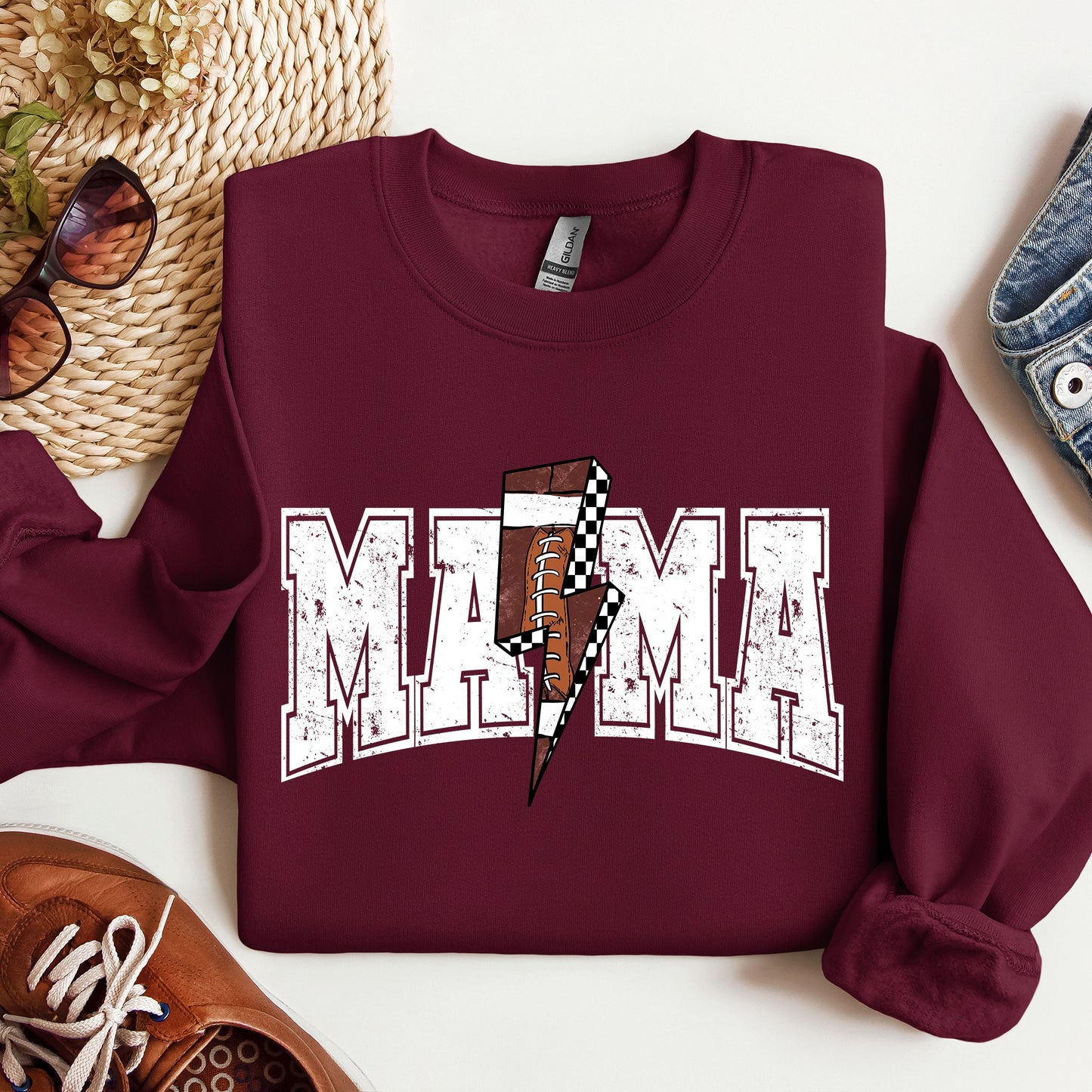 Mama, Lightening Bolt, Checkered, Football, Sports, Game Day, Big Game, Touchdown, Tailgate Party Sweatshirt