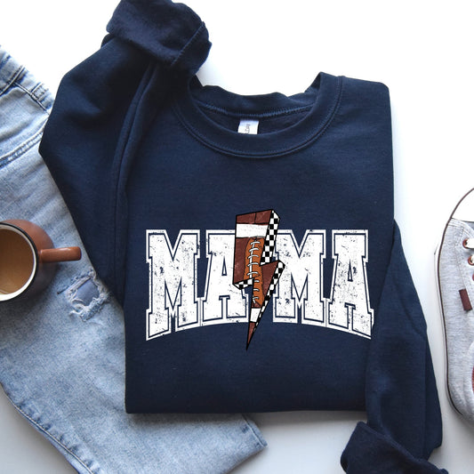 Mama, Lightening Bolt, Checkered, Football, Sports, Game Day, Big Game, Touchdown, Tailgate Party Sweatshirt