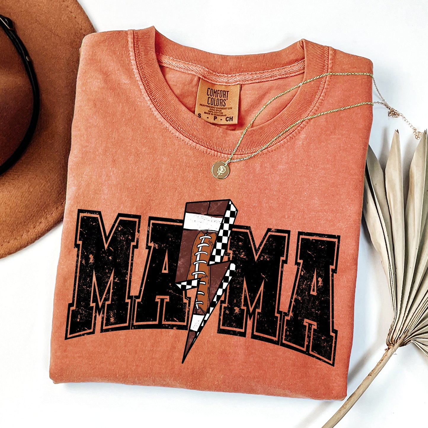 Mama, Lightening Bolt, Checkered, Football, Sports, Game Day, Big Game, Touchdown, Tailgate Party Tshirt Comfort Colors T-Shirt