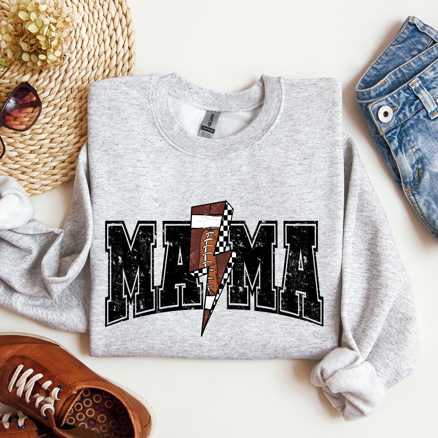 Mama, Lightening Bolt, Checkered, Football, Sports, Game Day, Big Game, Touchdown, Tailgate Party Sweatshirt
