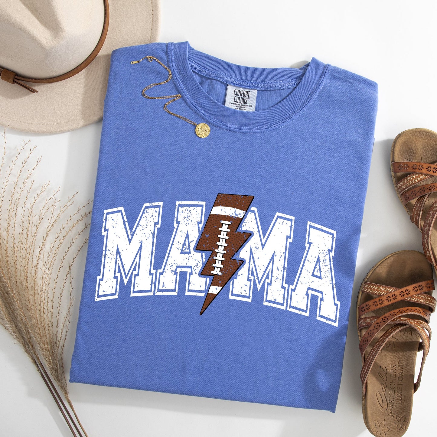 Mama, Lightening Bolt, Football, Sports, Game Day, Big Game, Touchdown, Tailgate Party Tshirt Comfort Colors T-Shirt