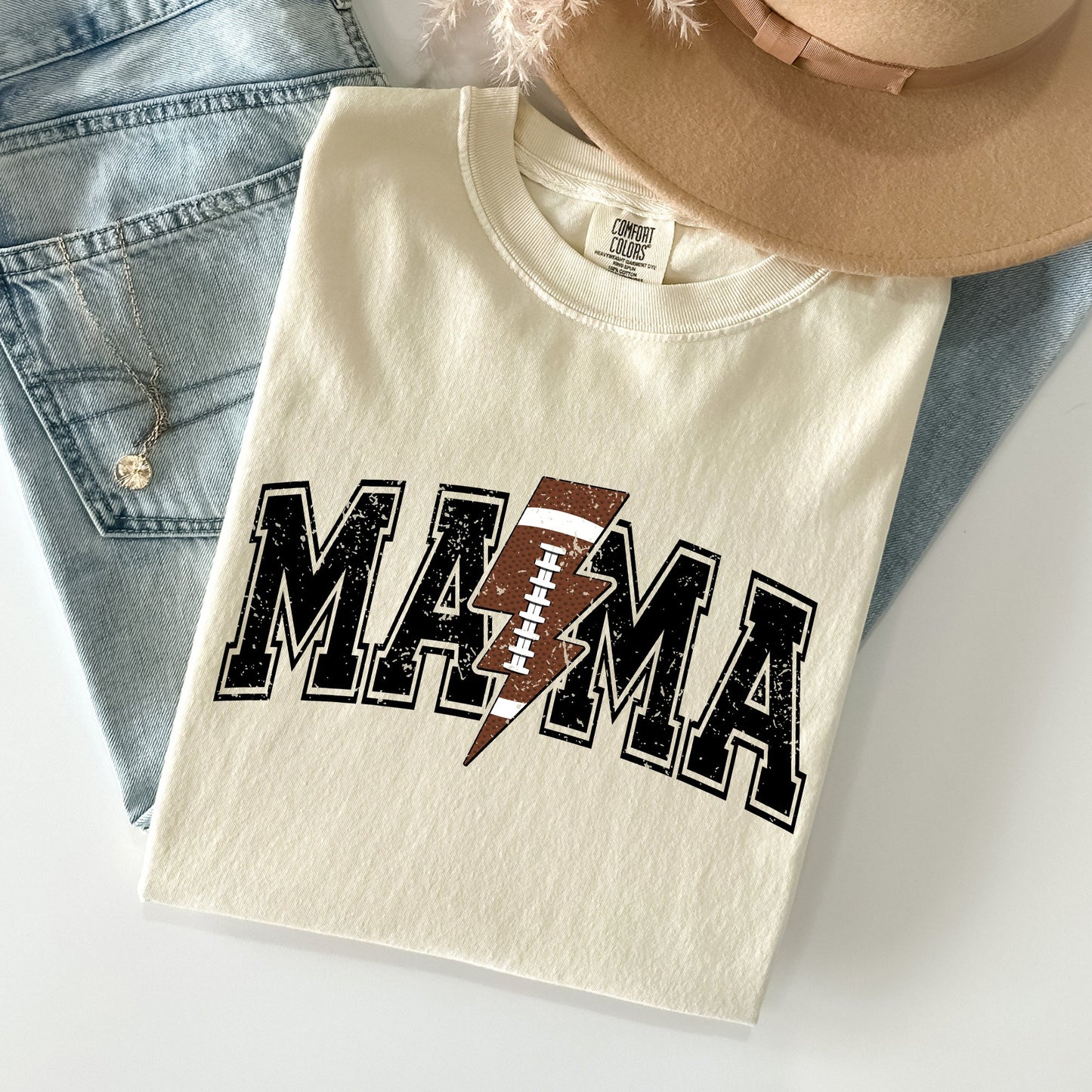 Mama, Lightening Bolt, Football, Sports, Game Day, Big Game, Touchdown, Tailgate Party Tshirt Comfort Colors T-Shirt