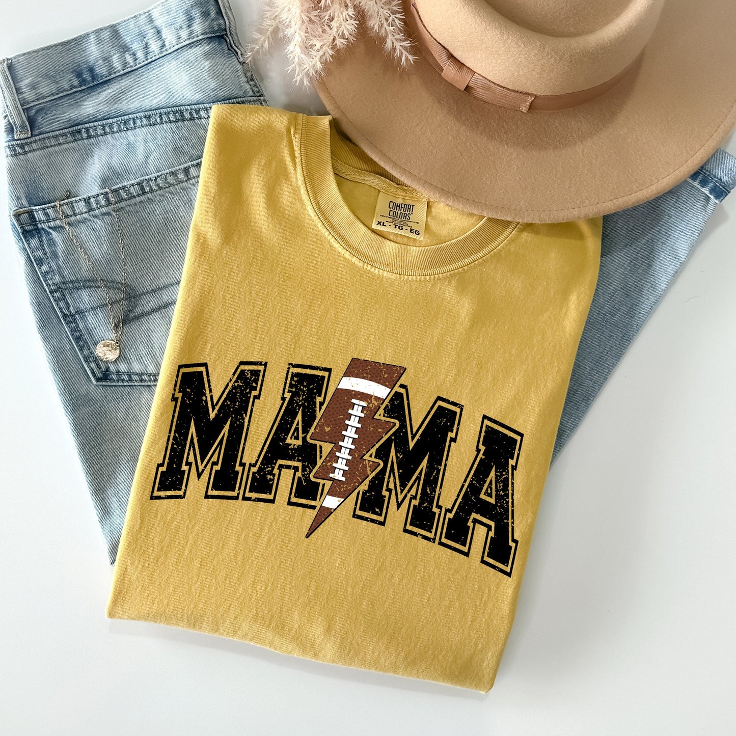 Mama, Lightening Bolt, Football, Sports, Game Day, Big Game, Touchdown, Tailgate Party Tshirt Comfort Colors T-Shirt