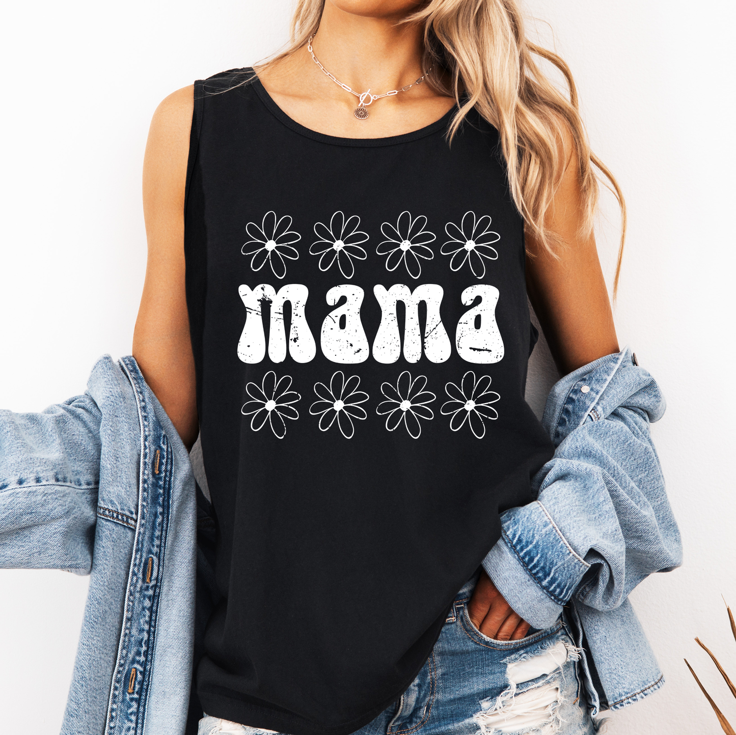 Mama, Minimalist, Daisies, Retro Comfort Colors Tank Top