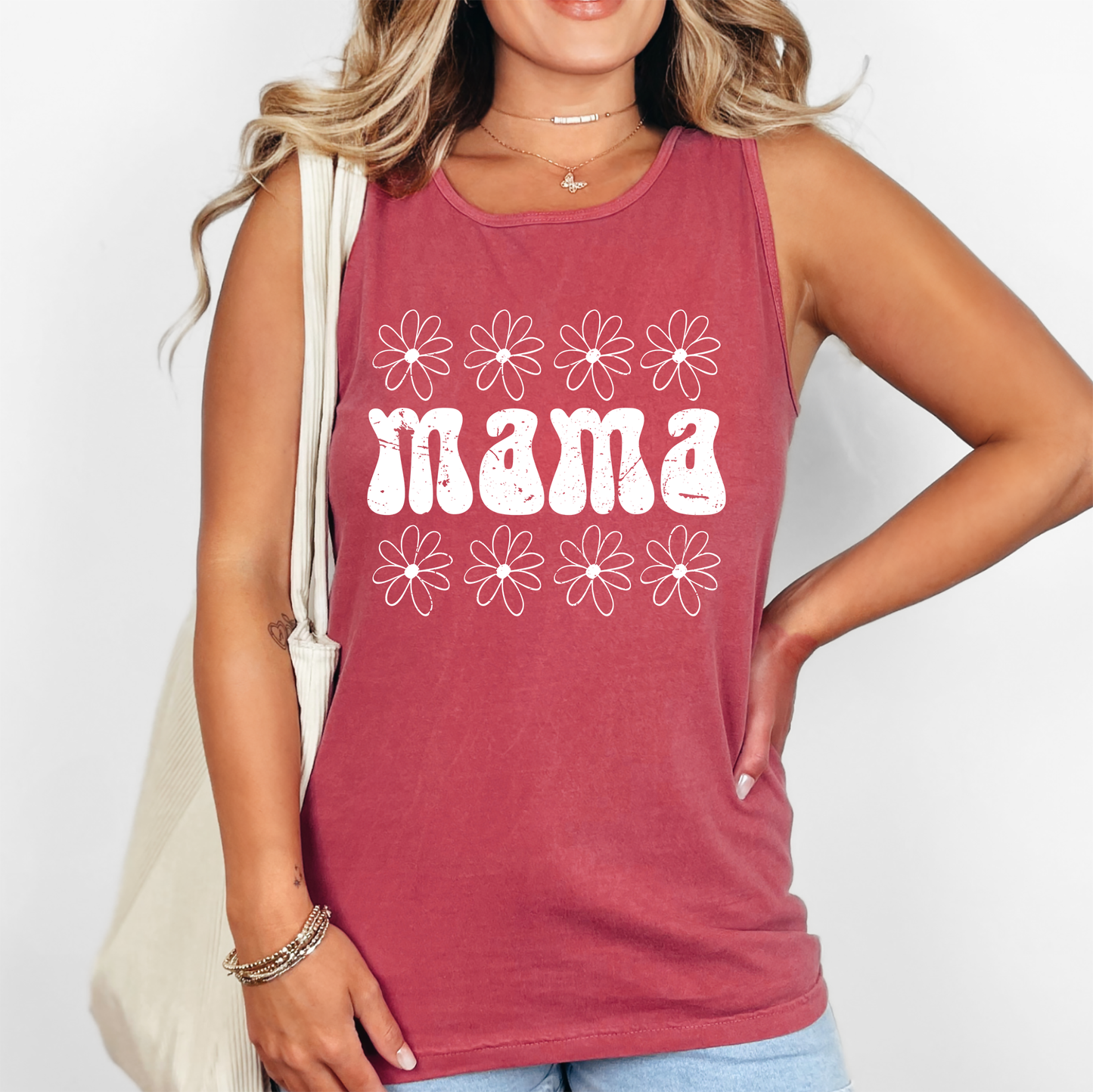 Mama, Minimalist, Daisies, Retro Comfort Colors Tank Top