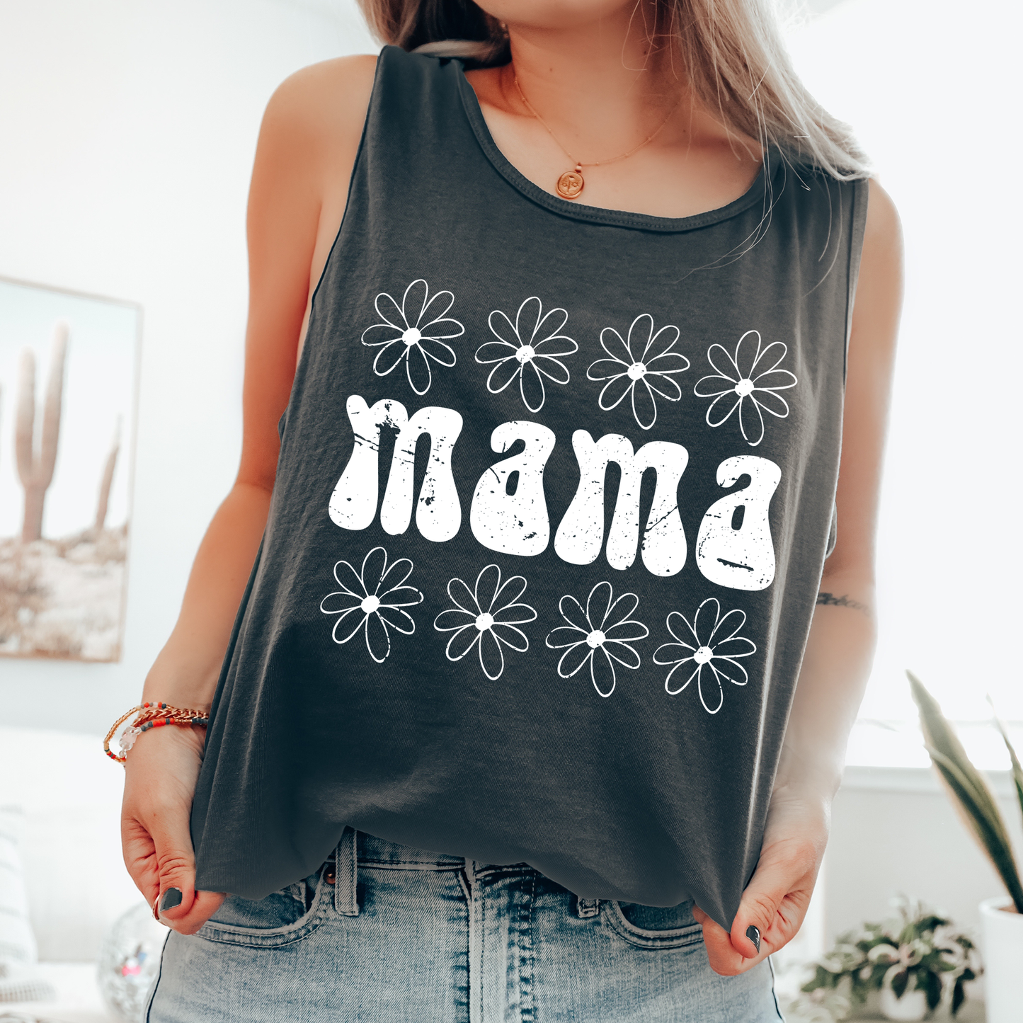 Mama, Minimalist, Daisies, Retro Comfort Colors Tank Top