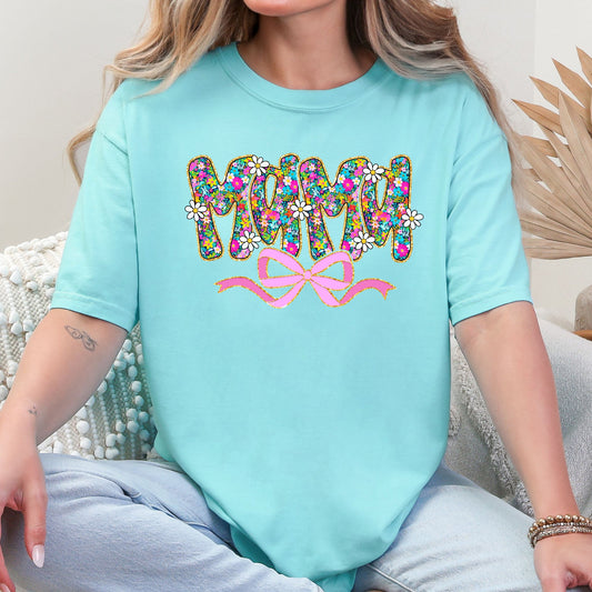 Mama, Mother's Day, Ribbon, Bow, Floral, Flowers, Bright, Colorful, Pastels Tshirt Comfort Colors T-Shirt