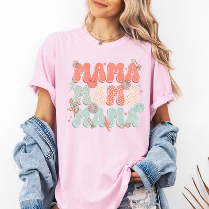 Mama, Patriotic, 4th of July, Fireworks, Retro, USA, America, 4th of July Tshirt Comfort Colors T-Shirt