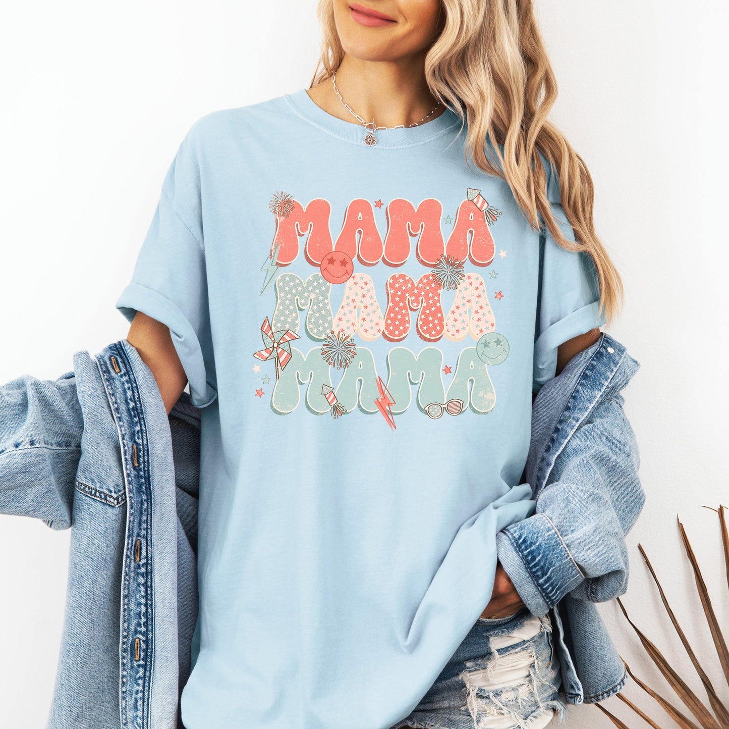 Mama, Patriotic, 4th of July, Fireworks, Retro, USA, America, 4th of July Tshirt Comfort Colors T-Shirt