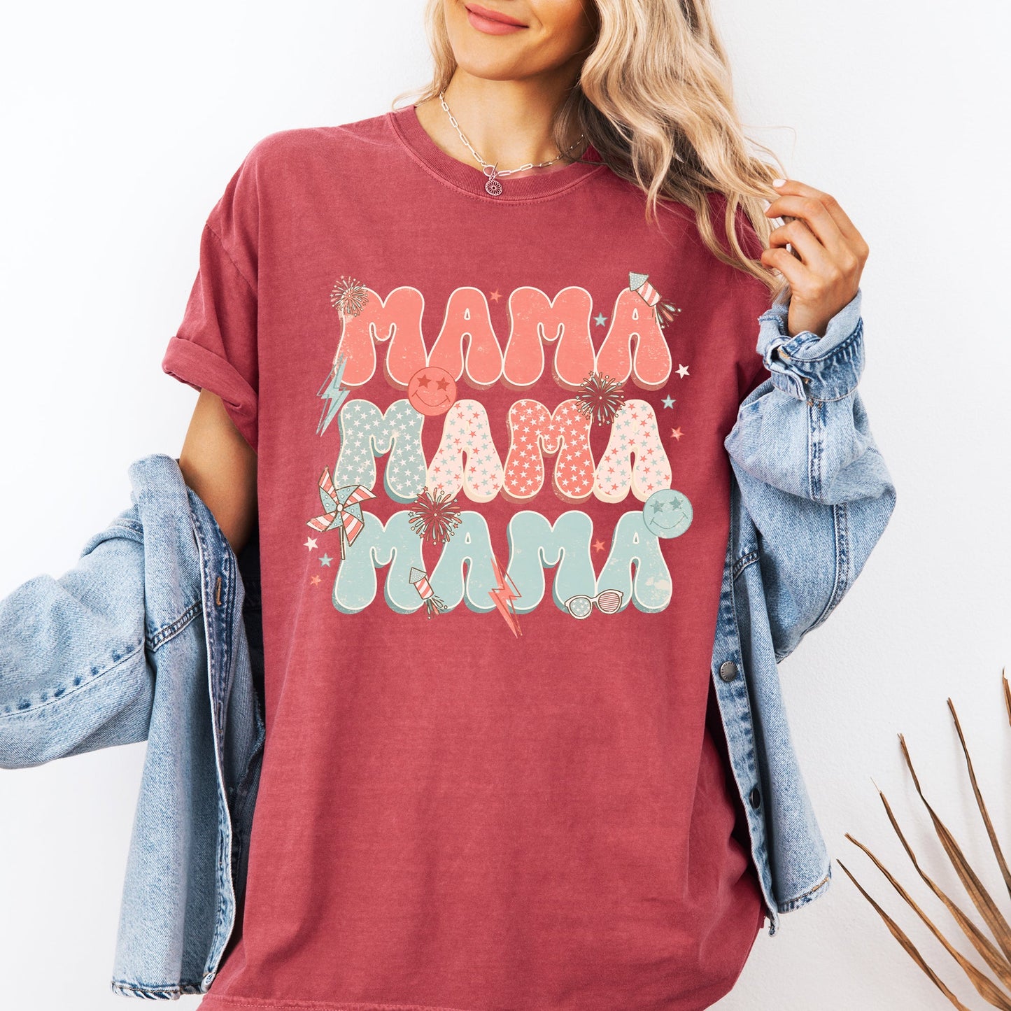 Mama, Patriotic, 4th of July, Fireworks, Retro, USA, America, 4th of July Tshirt Comfort Colors T-Shirt