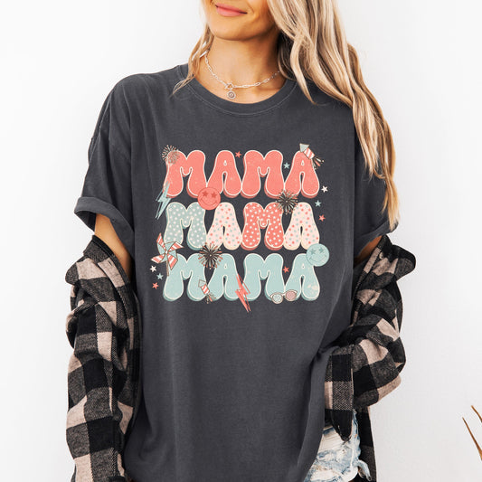 Mama, Patriotic, 4th of July, Fireworks, Retro, USA, America, 4th of July Tshirt Comfort Colors T-Shirt