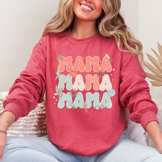 Mama, Patriotic, 4th of July, Fireworks, Retro, USA, America, 4th of July Sweatshirt