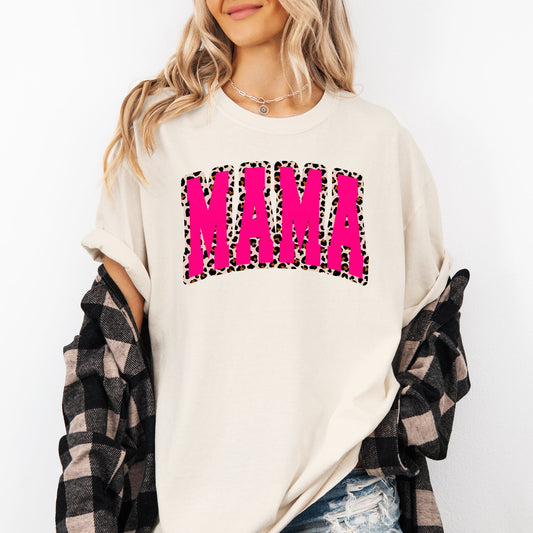 Mama, Pink Leopard Print, Retro, Varsity, Mother's Day Tshirt Comfort Colors T-Shirt