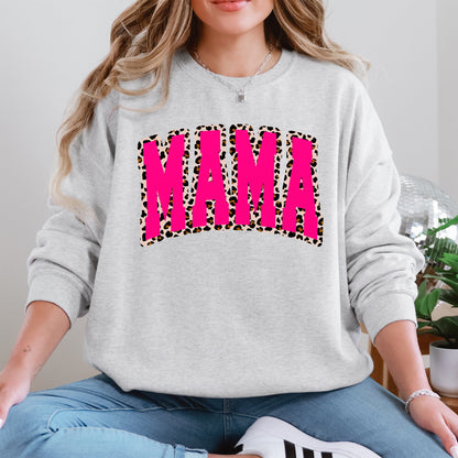 Mama, Pink Leopard Print, Retro, Varsity, Mother's Day Sweatshirt