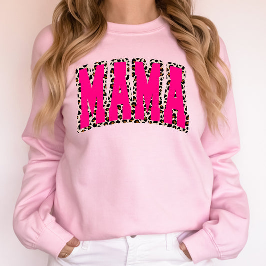 Mama, Pink Leopard Print, Retro, Varsity, Mother's Day Sweatshirt