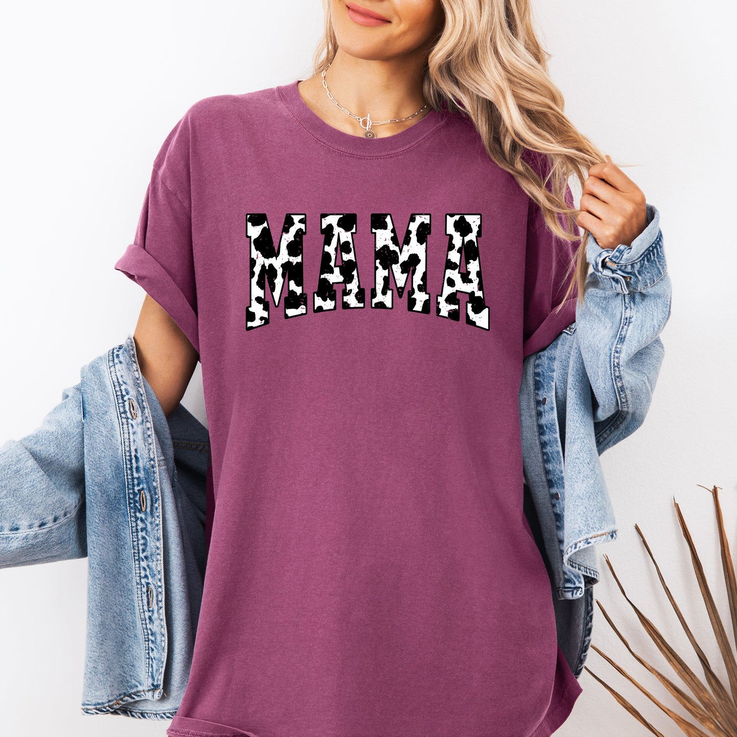 Mama, Retro Cow Print, Varsity, Mother's Day Tshirt Comfort Colors T-Shirt