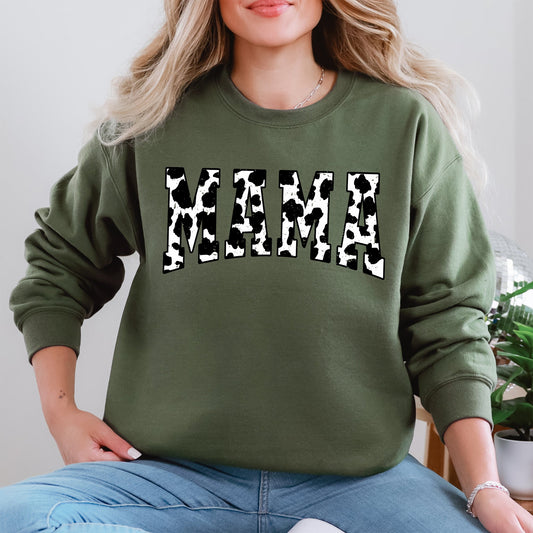 Mama, Retro Cow Print, Varsity, Mother's Day Sweatshirt