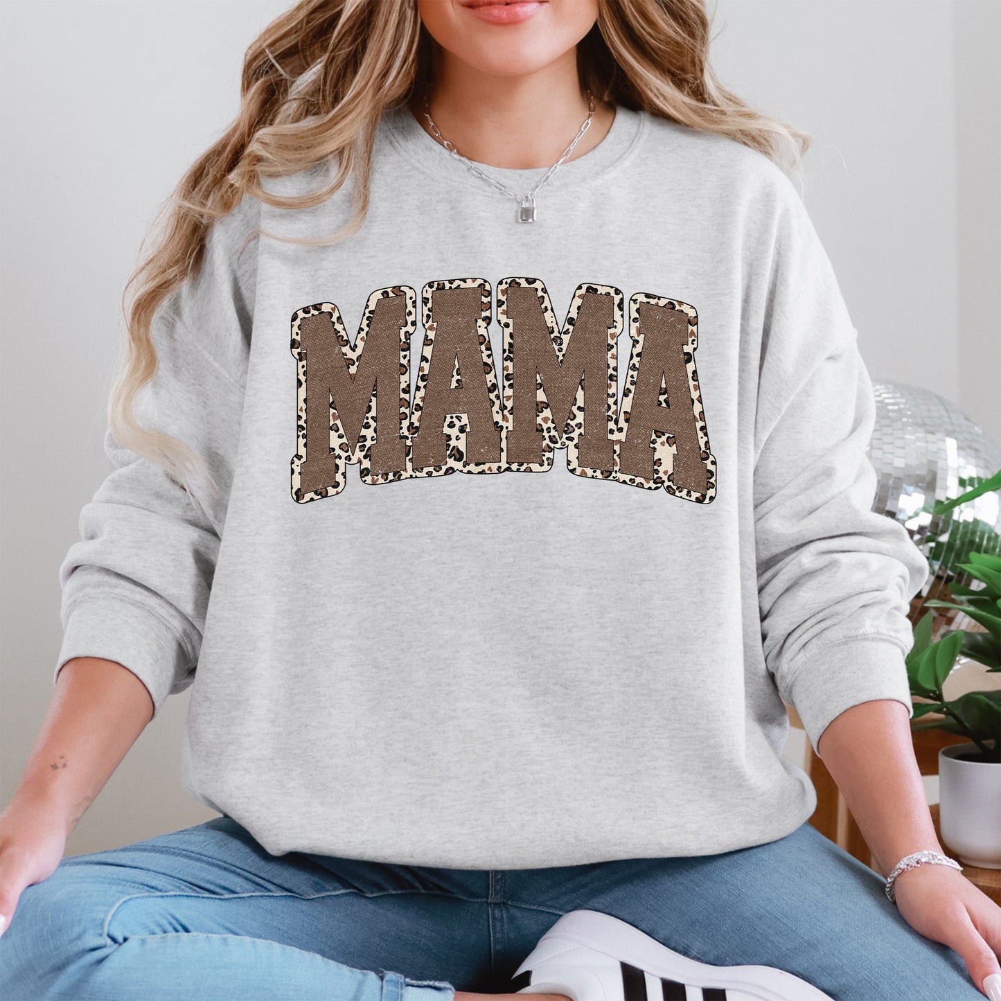 Mama, Textured Leopard Print, Mother's Day, Retro, Varsity Sweatshirt