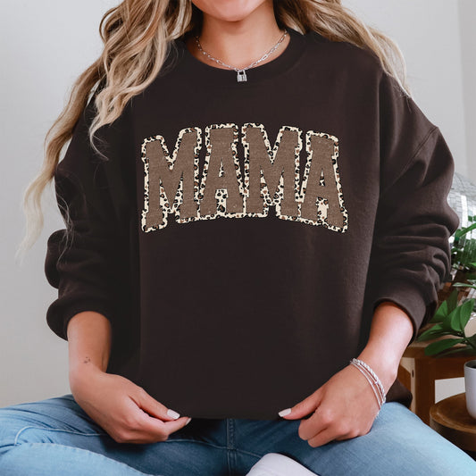 Mama, Textured Leopard Print, Mother's Day, Retro, Varsity Sweatshirt