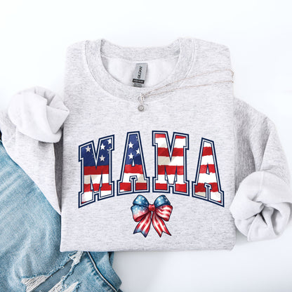 Mama, USA Flag, Patriotic, Varsity, Bow, Ribbon, America, 4th of July Sweatshirt