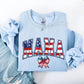 Mama, USA Flag, Patriotic, Varsity, Bow, Ribbon, America, 4th of July Sweatshirt