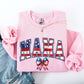 Mama, USA Flag, Patriotic, Varsity, Bow, Ribbon, America, 4th of July Sweatshirt