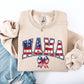 Mama, USA Flag, Patriotic, Varsity, Bow, Ribbon, America, 4th of July Sweatshirt