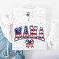Mama, USA Flag, Patriotic, Varsity, Bow, Ribbon, America, 4th of July Sweatshirt