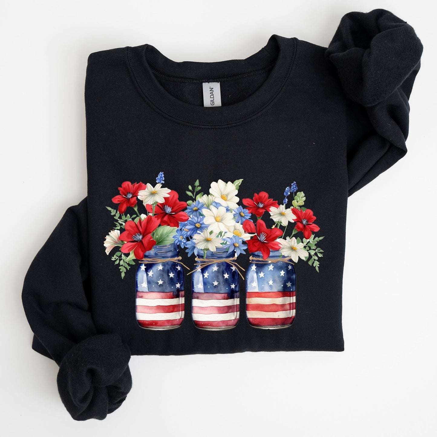 Mason Jars with Flowers, Patriotic, 4th of July Sweatshirt