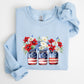 Mason Jars with Flowers, Patriotic, 4th of July Sweatshirt