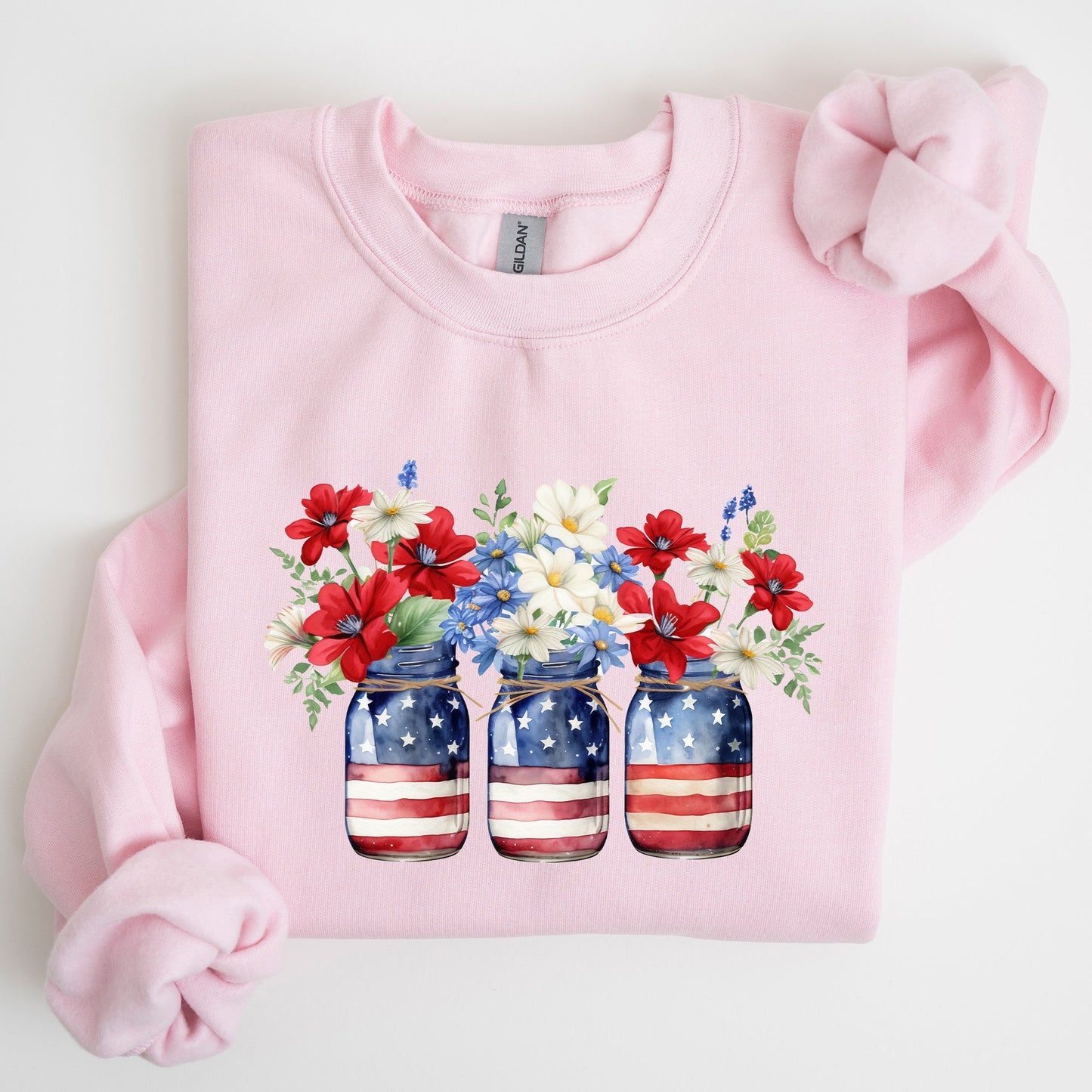 Mason Jars with Flowers, Patriotic, 4th of July Sweatshirt