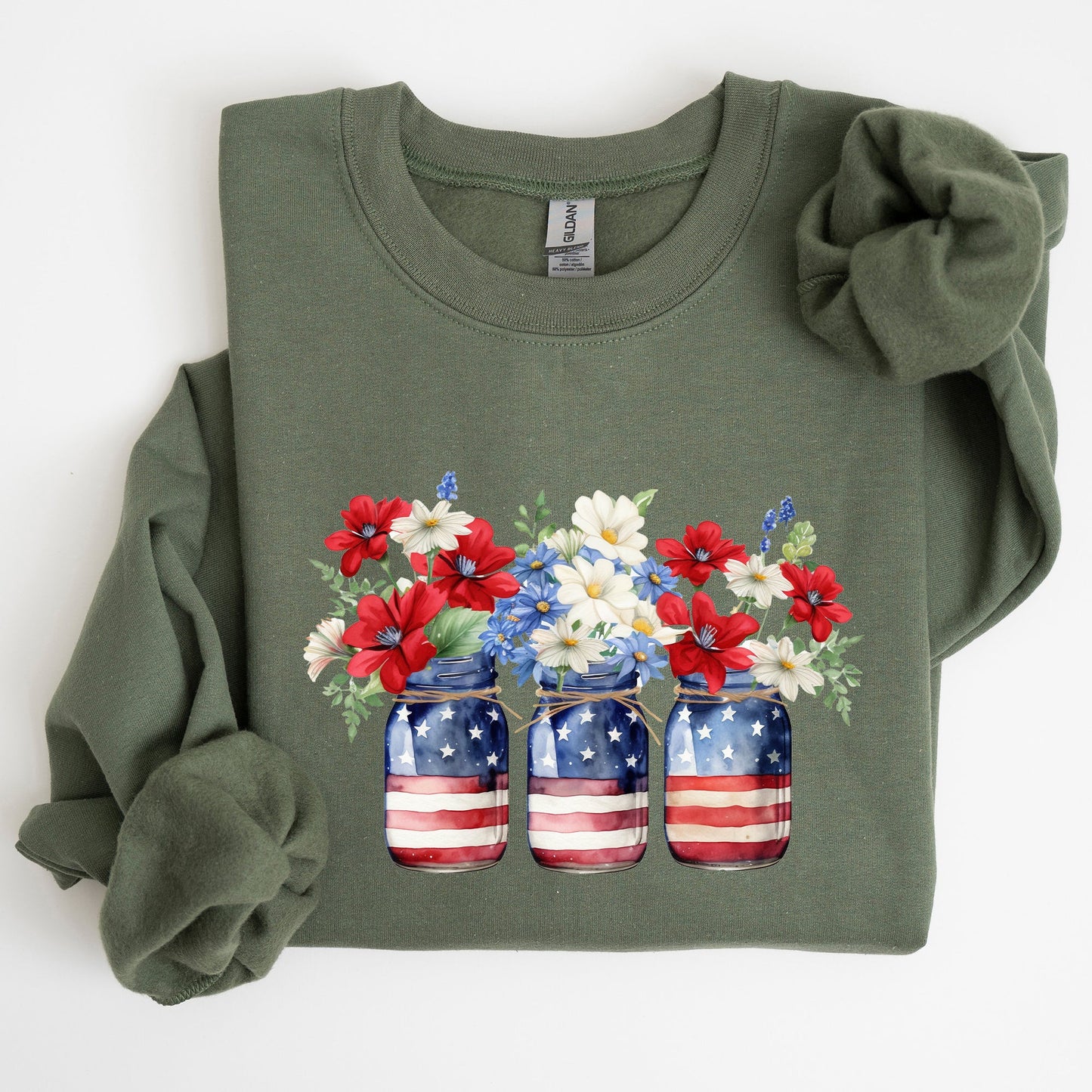 Mason Jars with Flowers, Patriotic, 4th of July Sweatshirt