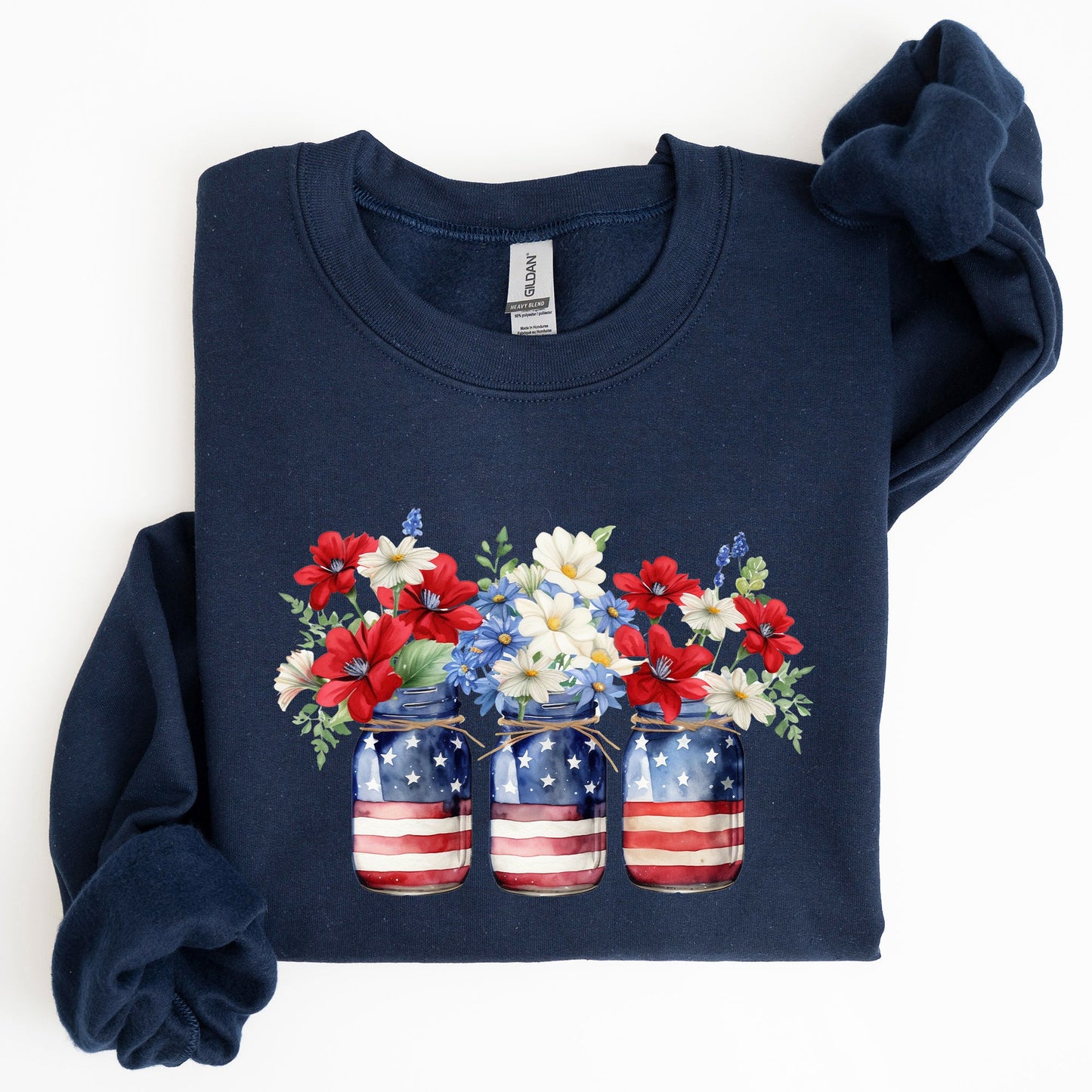 Mason Jars with Flowers, Patriotic, 4th of July Sweatshirt