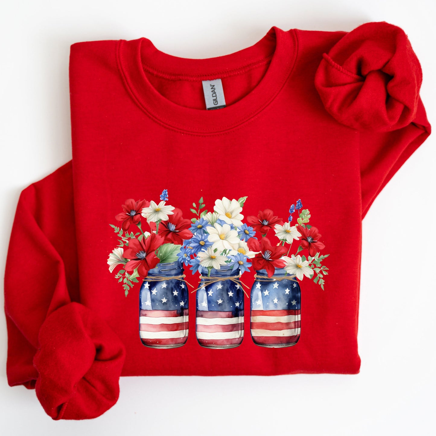 Mason Jars with Flowers, Patriotic, 4th of July Sweatshirt