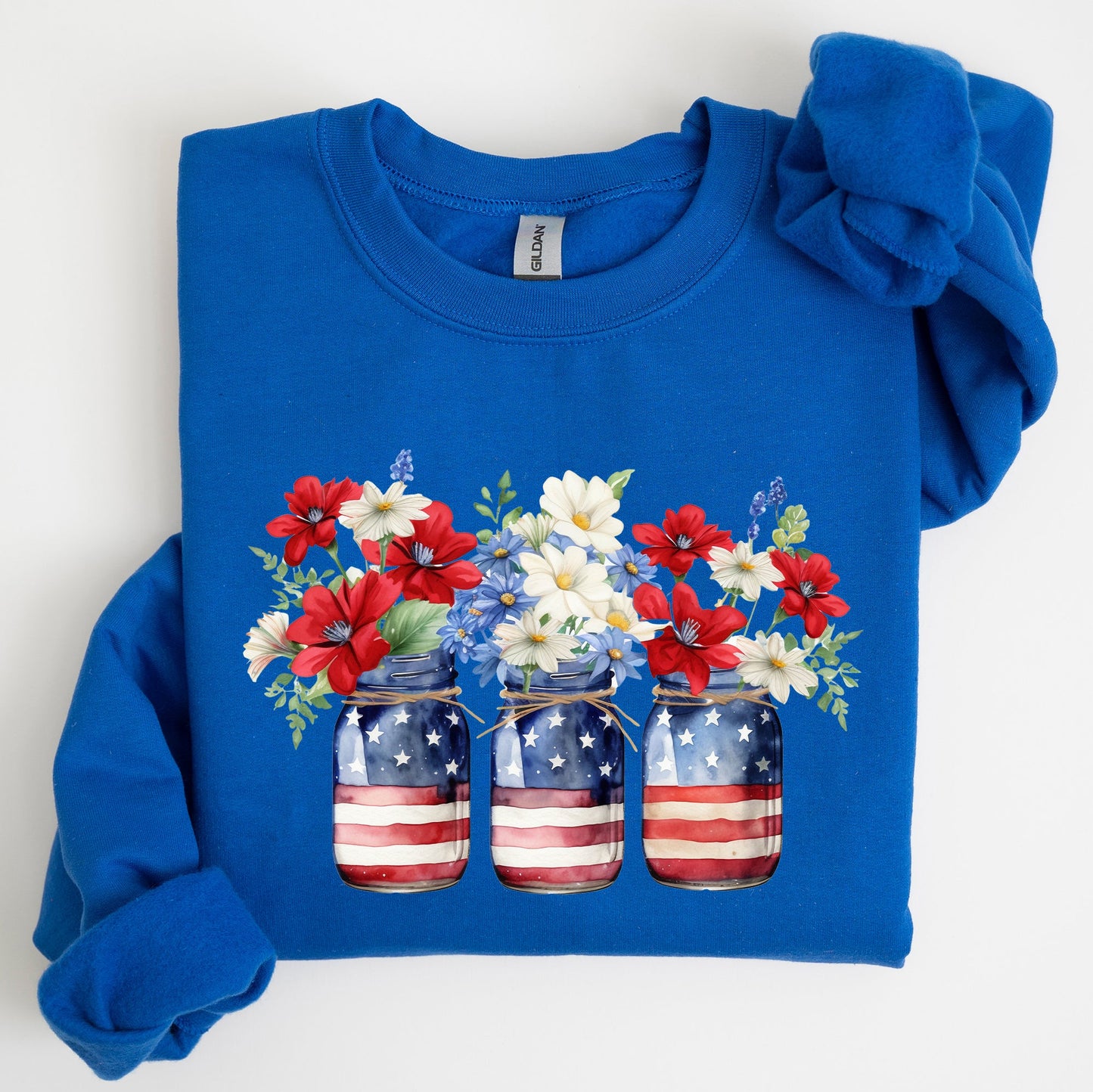 Mason Jars with Flowers, Patriotic, 4th of July Sweatshirt