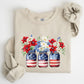 Mason Jars with Flowers, Patriotic, 4th of July Sweatshirt