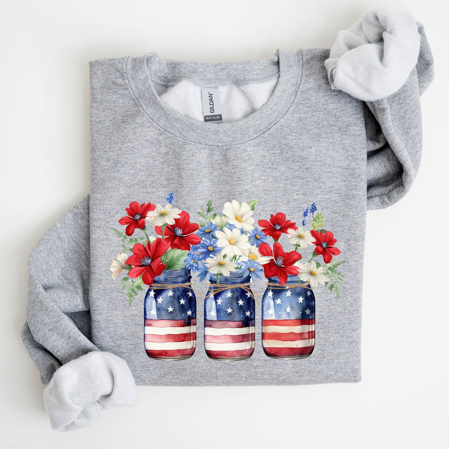 Mason Jars with Flowers, Patriotic, 4th of July Sweatshirt