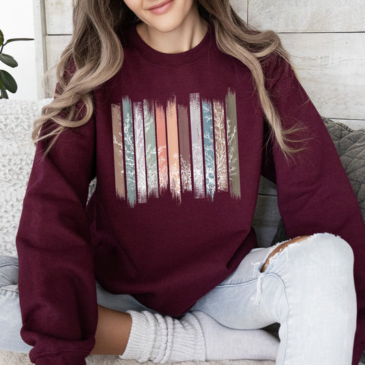 Meadow Vines, Flowers, Nature, Botanical Stripes Sweatshirt