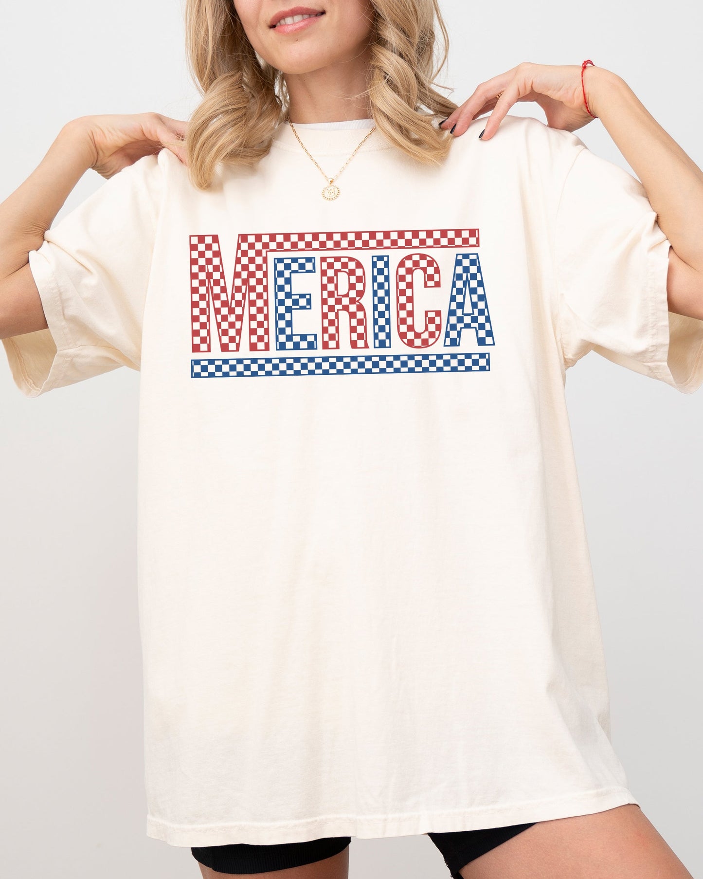 Merica, America, Retro, Checkered, Independence Day, USA, 4th Of July, Fourth Of July Tshirt Comfort Colors T-Shirt