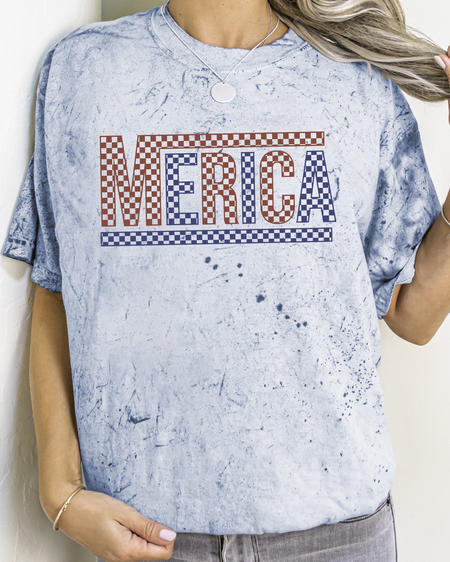 Merica, America, Retro, Checkered, USA, 4th Of July, Color Blast, Comfort Colors Tshirt