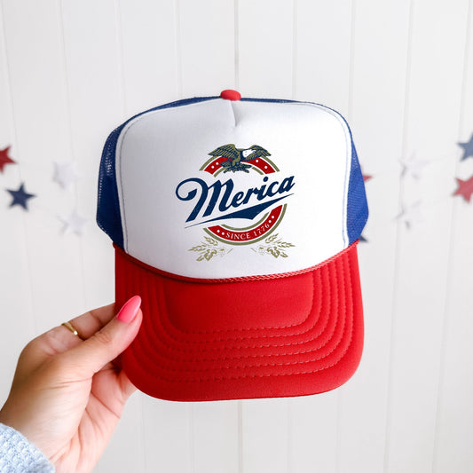 Merica, Beer, Patriotic, Snapback Trucker Hat
