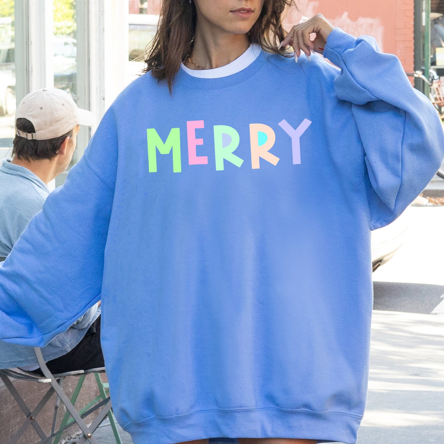 Merry Sweatshirt, Positivity, Funny, Sarcastic, Mom Gift, Mental Health, Colorful, Pastel, Crewneck, Crew Neck Sweatshirt