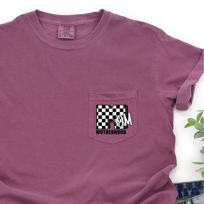 Mom, Motherhood, Retro, Checkered, Pocket Tee Comfort Colors T-Shirt