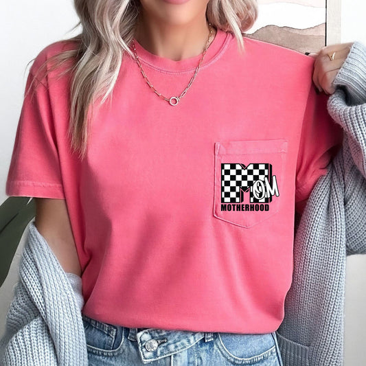 Mom, Motherhood, Retro, Checkered, Pocket Tee Comfort Colors T-Shirt