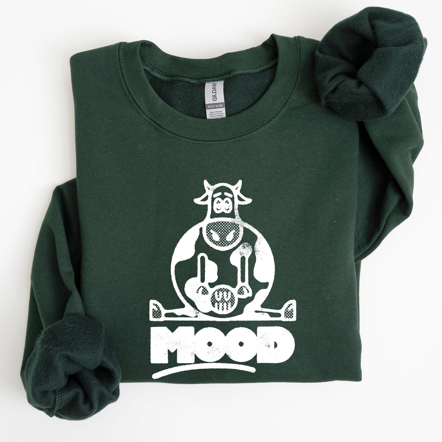 Moo'd, Cow, Funny, Moody, Mental Health, Positivity Sweatshirt