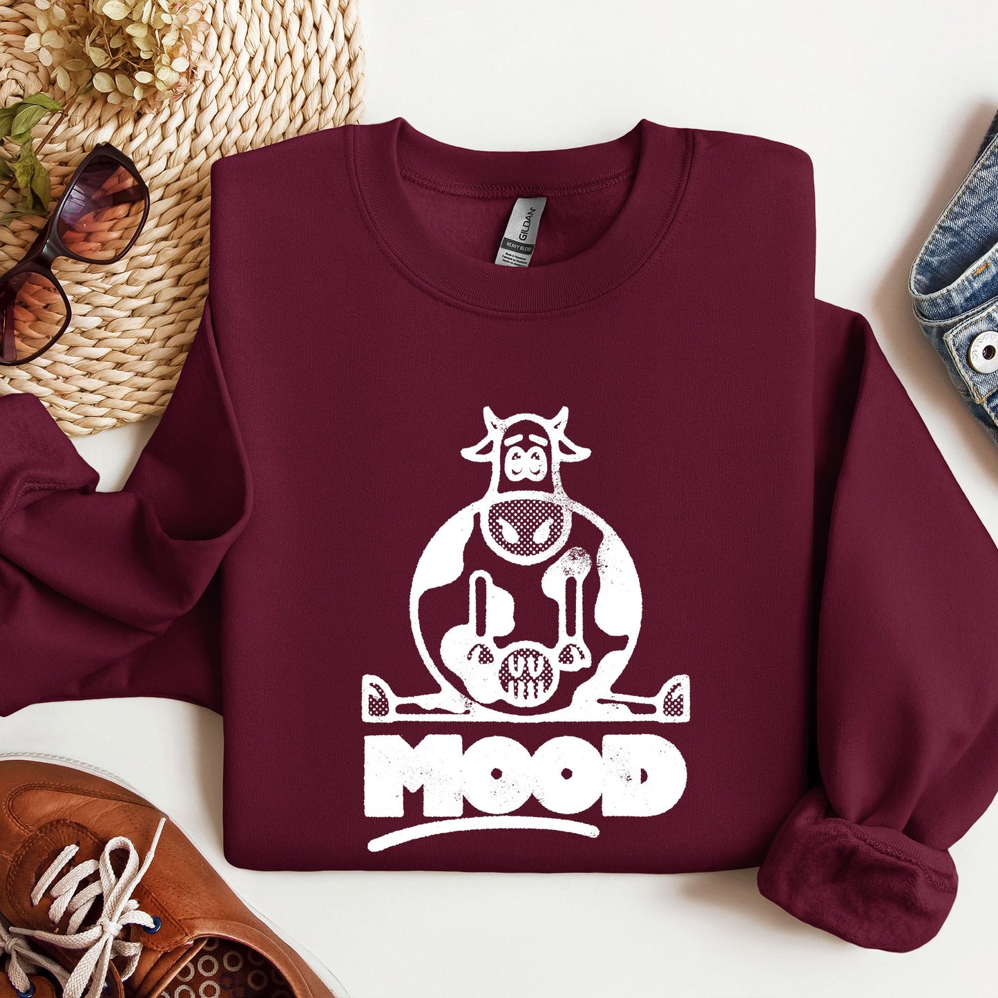 Moo'd, Cow, Funny, Moody, Mental Health, Positivity Sweatshirt