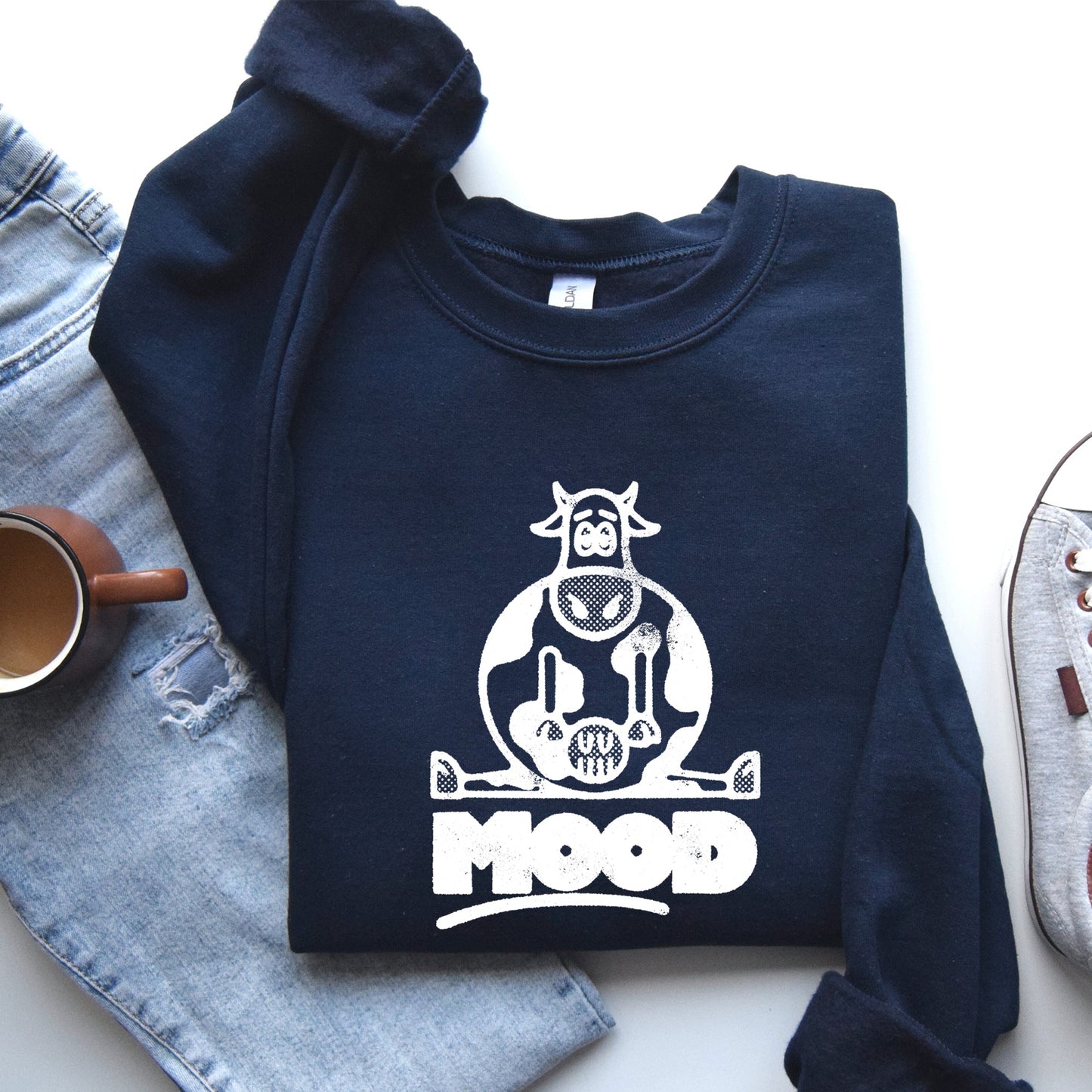 Moo'd, Cow, Funny, Moody, Mental Health, Positivity Sweatshirt