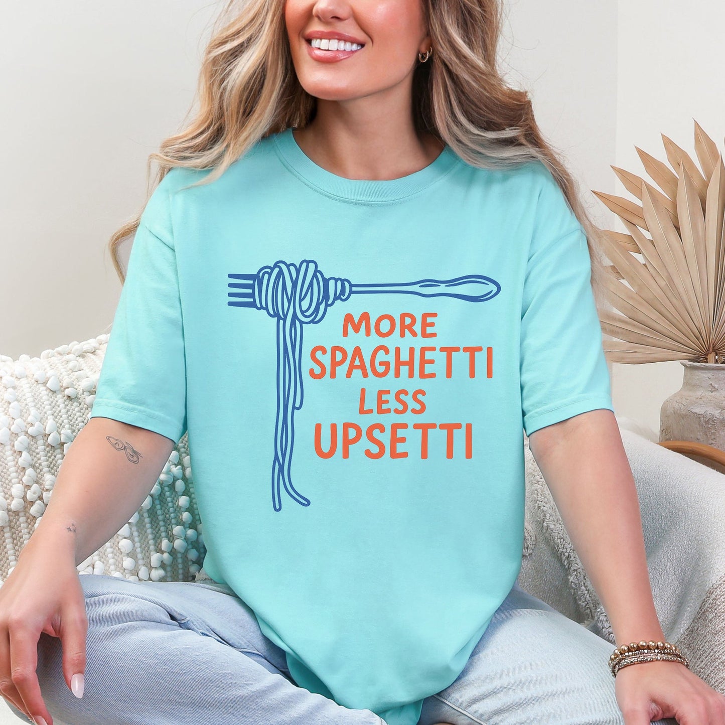 More Spaghetti, Less Upsetti, Funny, Cute, Pun, Comfort Colors T-Shirt
