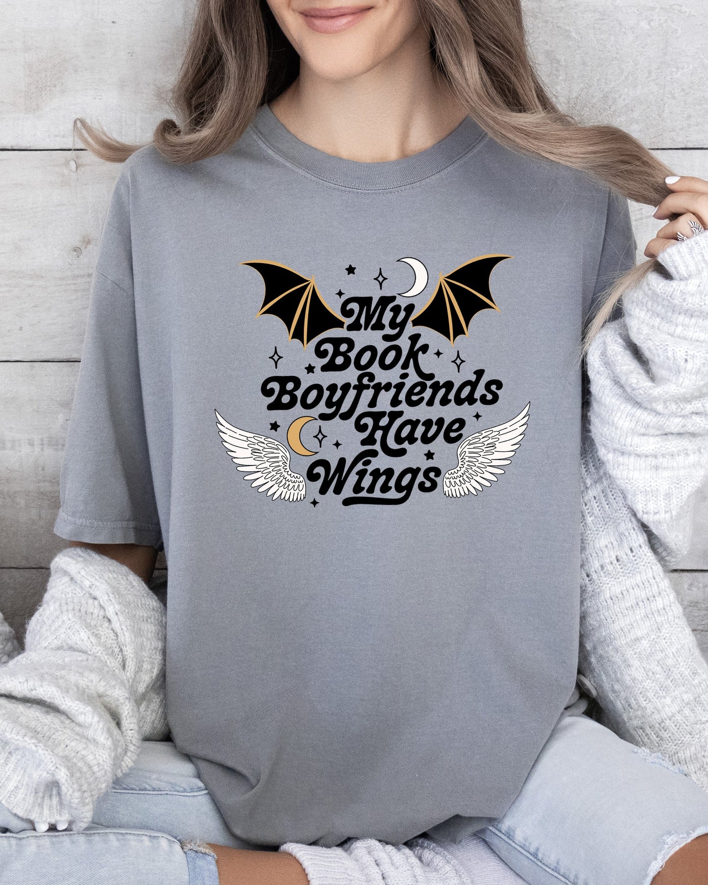 My Book Boyfriends Have Wings, ACOTAR, Bat Boys, SJM, Velaris, Rhysand, Azriel, Cassian Tshirt Comfort Colors T-Shirt